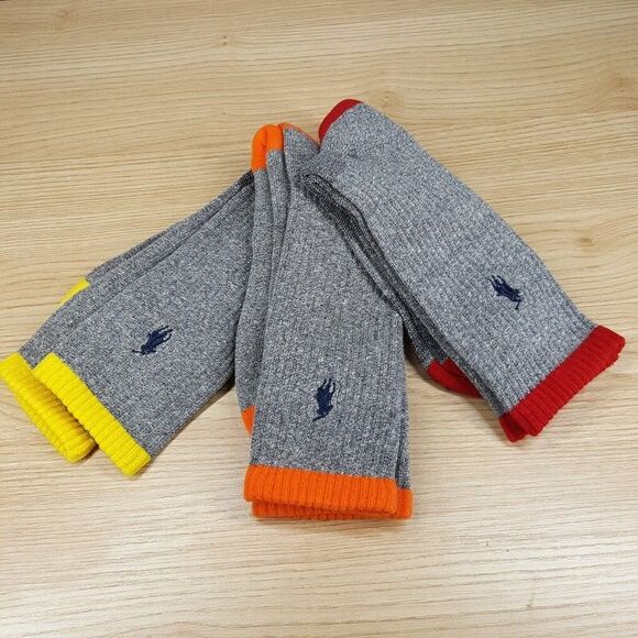 POLO RALPH LAUREN Crew Socks Mens 10-13 Gray 3-Pack Performance Pony Logo - Picture 1 of 4